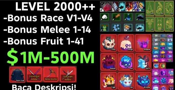 AKUN BLOX FRUITS LEVEL 2000+ | BUAH LANGKA SIAP PAKAI JIKA BERUNTUNG