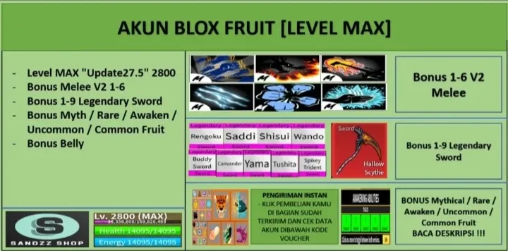 AKUN BLOX FRUITS LEVEL MAX | BUAH LANGKA SIAP PAKAI