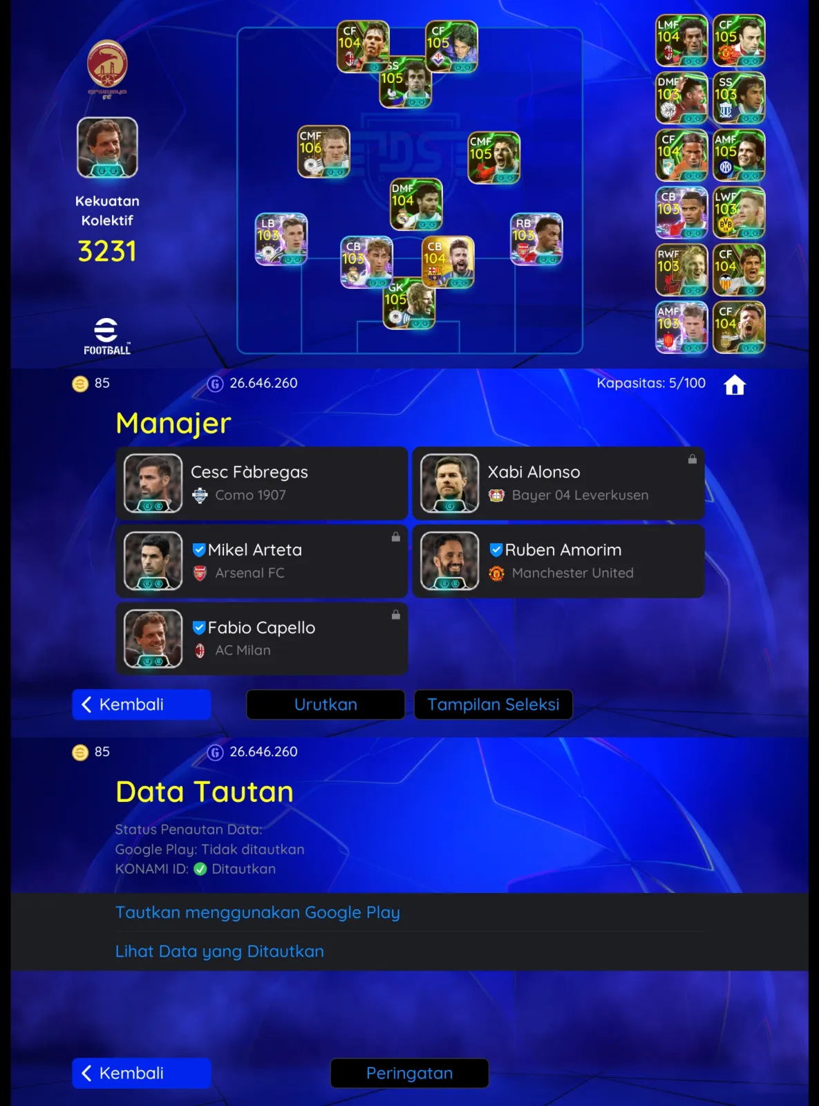 AKUN eFOOTBALL 3231+ |SCHWEINSTEIGER 106 + PLATINI 105 | FULL YUGIOH COLLAB | ALL UNLINK